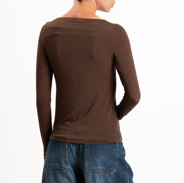 Haveone-T-shirt modal scollo barca - moro