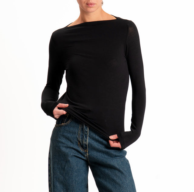 Haveone-T-shirt modal scollo barca - nero