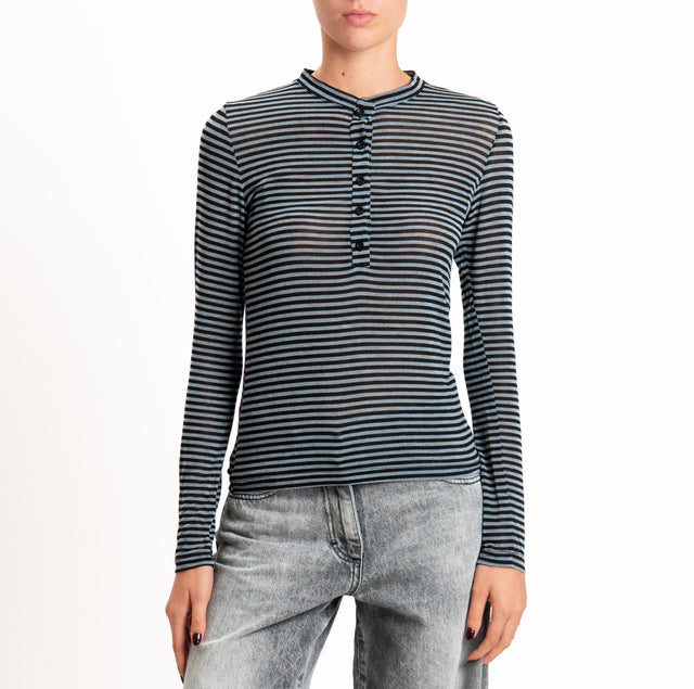 Haveone-T-shirt serafino a righe misto cashmere - grigio/nero