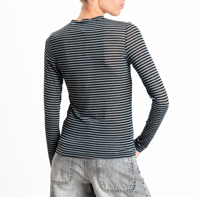 Haveone-T-shirt serafino a righe misto cashmere - grigio/nero