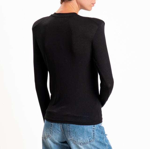 Haveone-T-shirt tessuto MODAL/LANA con spalline - nero