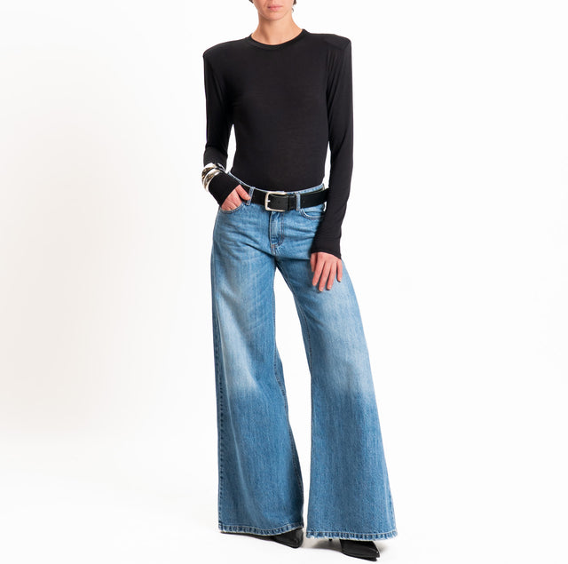 Haveone-T-shirt tessuto MODAL/LANA con spalline - nero