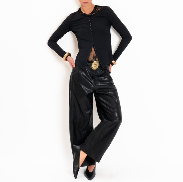 Haveone-Twin set top in pizzo+maglia - nero