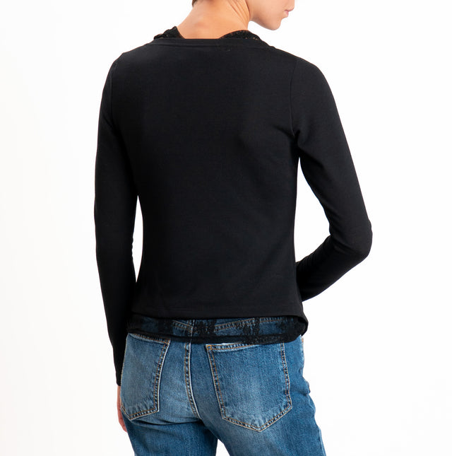 Haveone-Twin set top in pizzo+maglia - nero