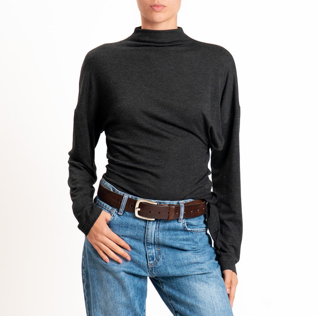 Haveone-Maglia jersey elasticizzato nodo laterale - antracite