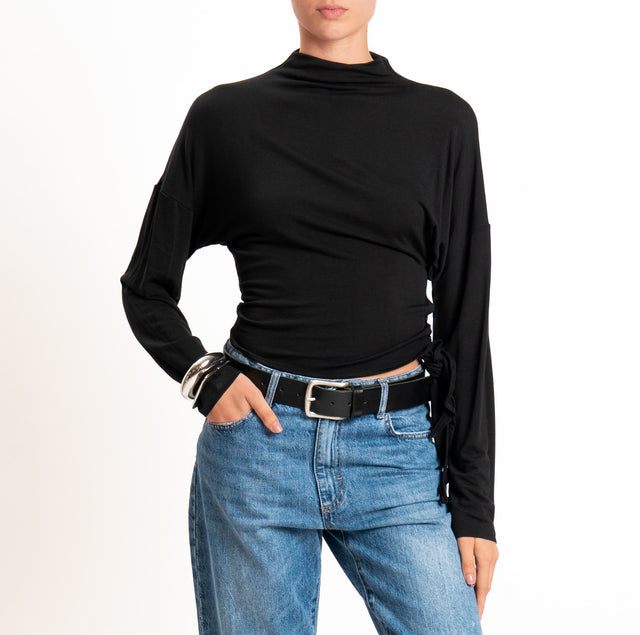 Haveone-Maglia jersey elasticizzato nodo laterale - nero