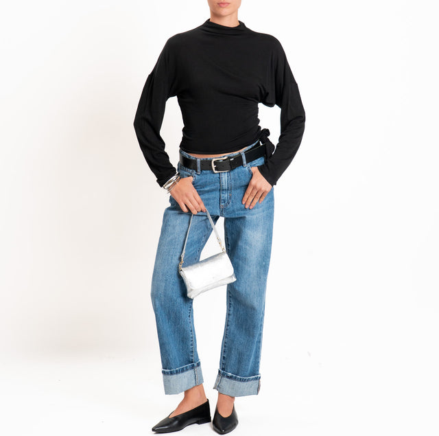 Haveone-Maglia jersey elasticizzato nodo laterale - nero