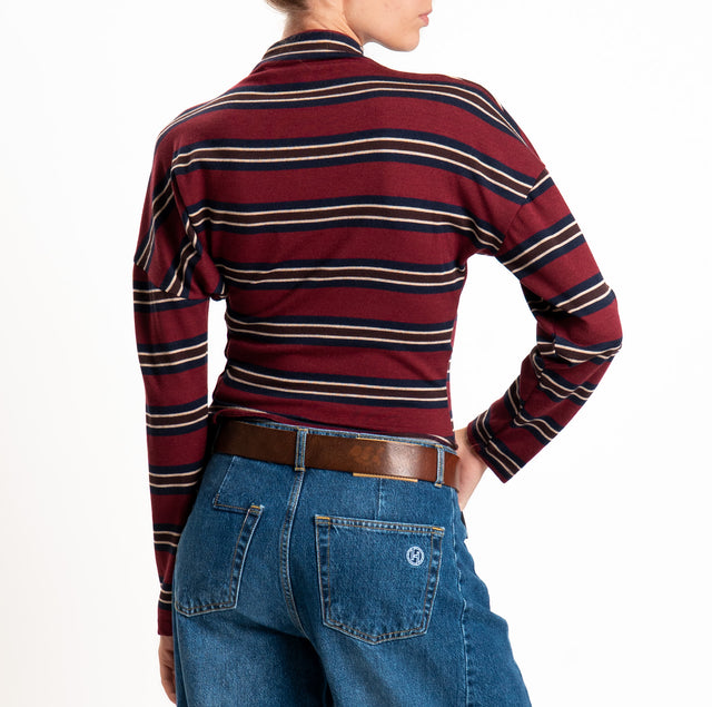 Haveone-Maglia jersey elasticizzato a righe - bordeaux/blu/moro