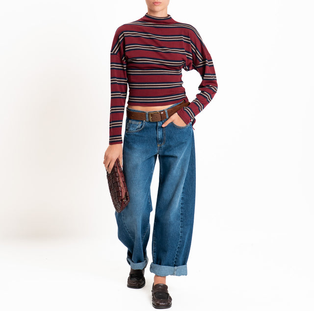 Haveone-Maglia jersey elasticizzato a righe - bordeaux/blu/moro