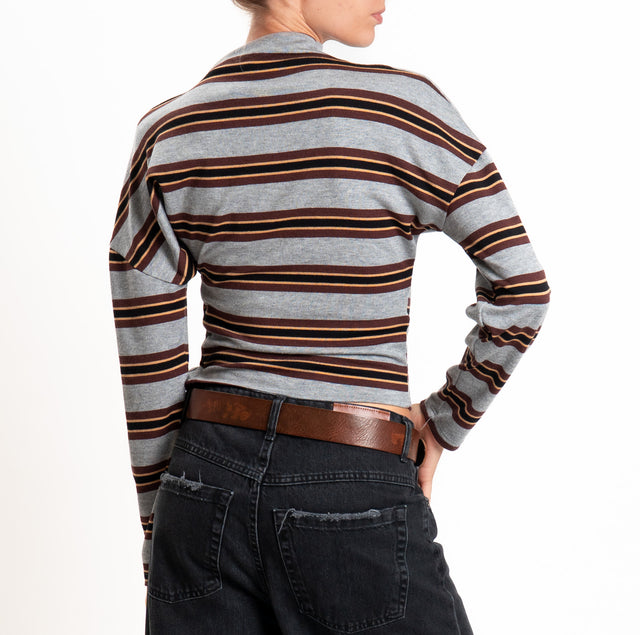 Haveone-Maglia jersey elasticizzato a righe - grigio/moro/nero