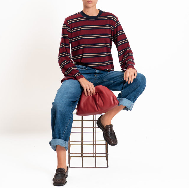 Haveone-Maglia girocollo in jersey elasticizzato - bordeaux/blu/moro