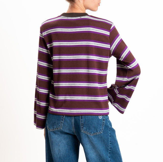 Haveone-Maglia girocollo in jersey elasticizzato - viola/moro/grigio