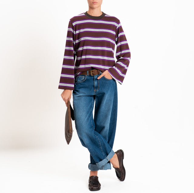 Haveone-Maglia girocollo in jersey elasticizzato - viola/moro/grigio