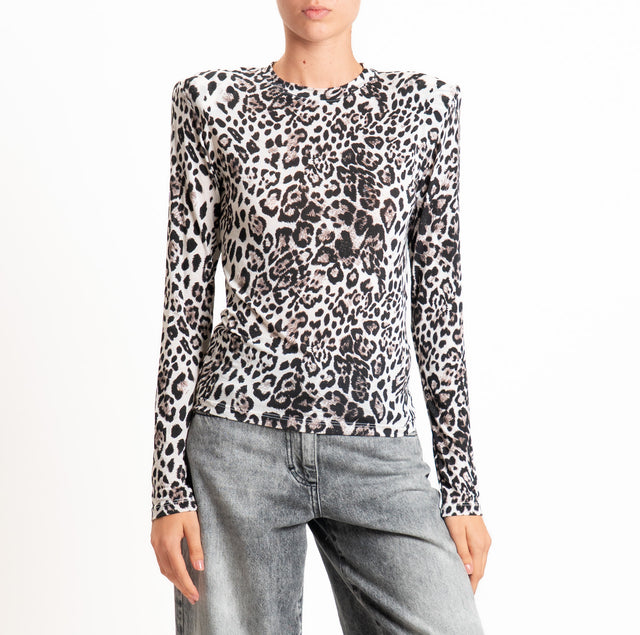 Haveone-T-shirt con spalline LANA/MODAL - maculato burro/nero