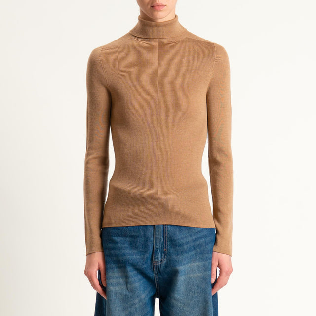 Haveone-Maglia collo alto a costine - cammello
