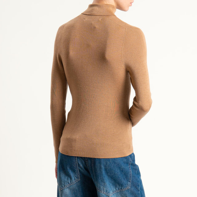 Haveone-Maglia collo alto a costine - cammello