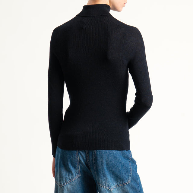 Haveone-Maglia collo alto a costine - nero