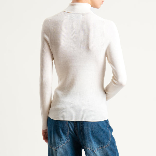 Haveone-Maglia collo alto a costine - panna