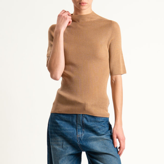 Haveone-Maglia mezza manica a costine - cammello