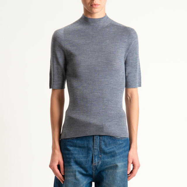 Haveone-Maglia mezza manica a costine - grigio
