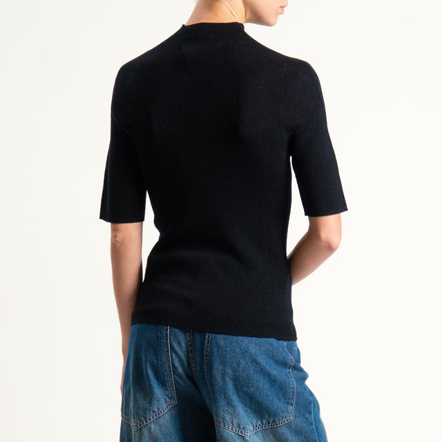 Haveone-Maglia mezza manica a costine - nero