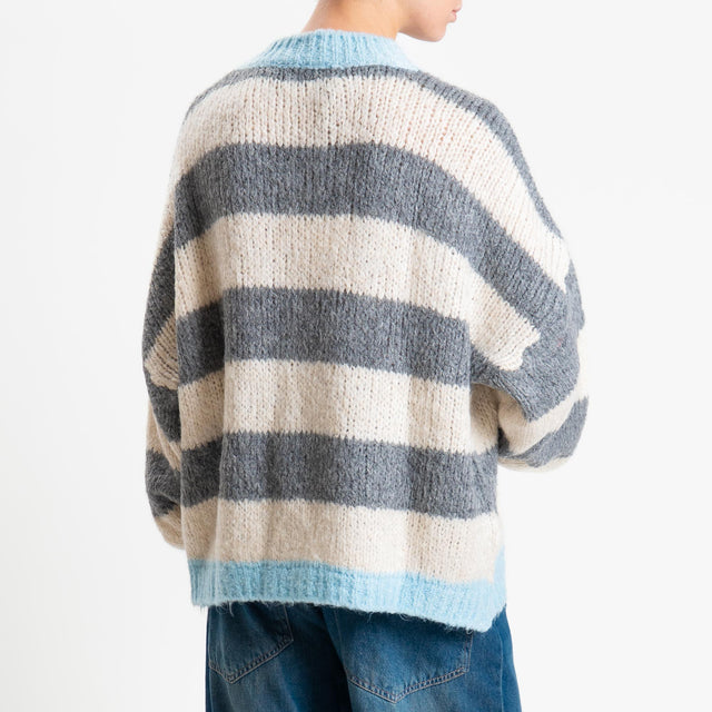 Haveone-Maglia girocollo a righe - celeste/burro/antracite