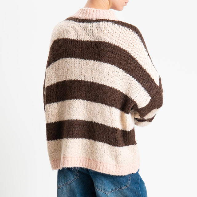 Haveone-Maglia girocollo a righe - rosa/panna/moro