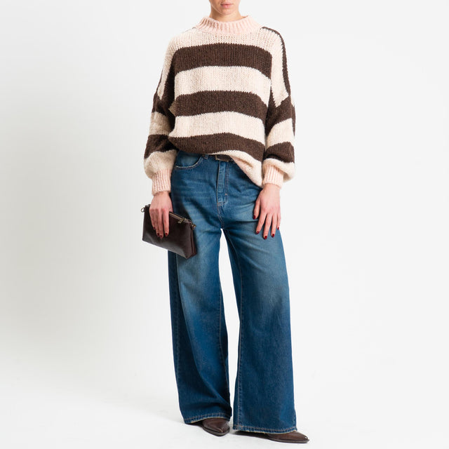 Haveone-Maglia girocollo a righe - rosa/panna/moro