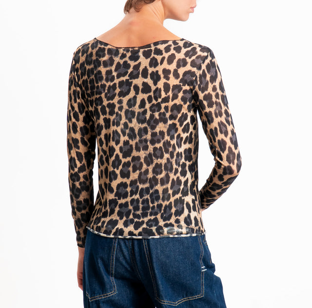 Haveone-T-shirt fantasia in jersey elasticizzato - maculato nero/beige