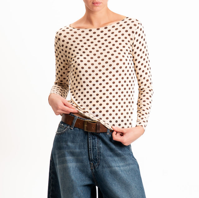 Haveone-T-shirt fantasia lana/cashmere - pois burro/moro