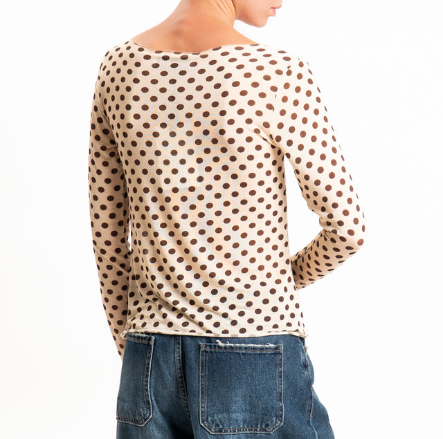 Haveone-T-shirt fantasia lana/cashmere - pois burro/moro