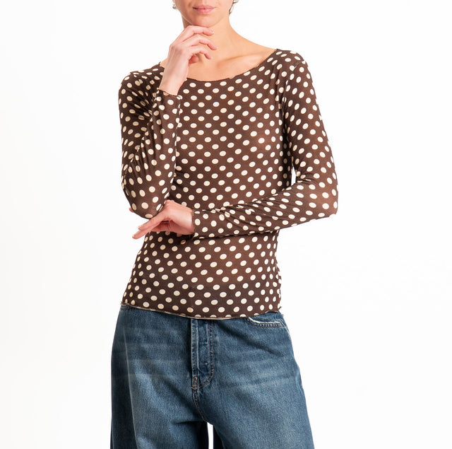 Haveone-T-shirt fantasia lana/cashmere - pois moro/burro