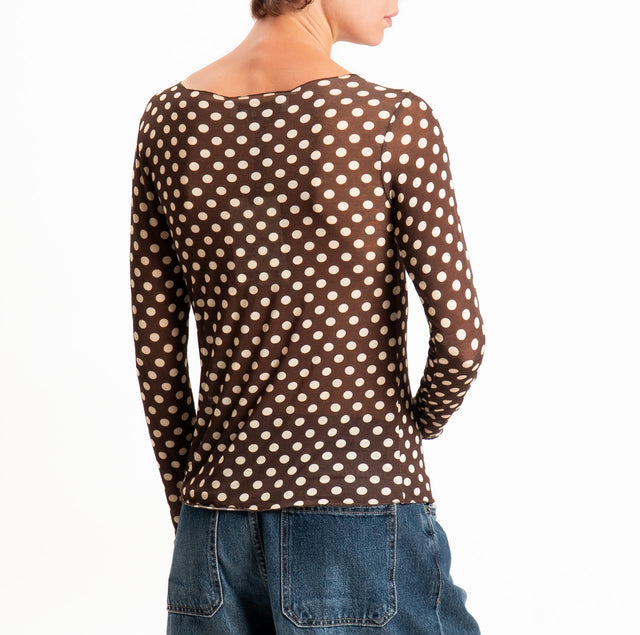 Haveone-T-shirt fantasia lana/cashmere - pois moro/burro