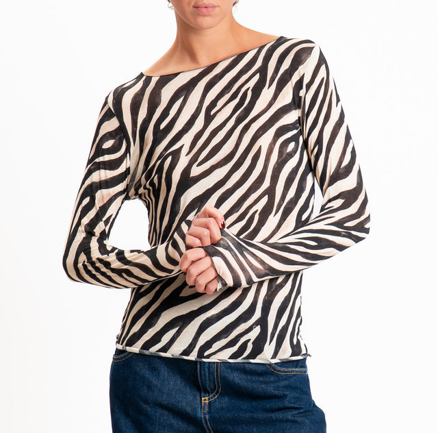 Haveone-T-shirt fantasia in jersey elasticizzato - zebrato burro/nero
