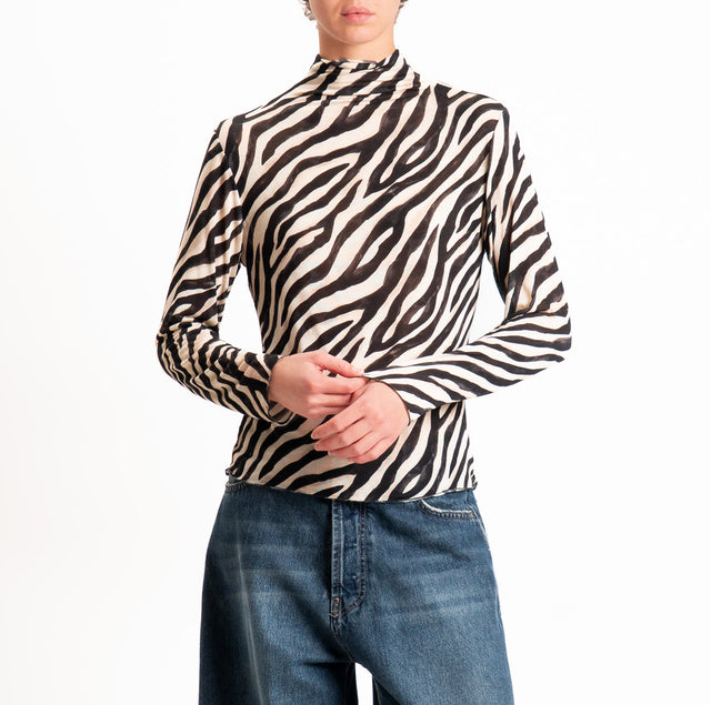 Haveone-T-shirt collo alto lana/cashmere fantasia - zebrato burro/nero