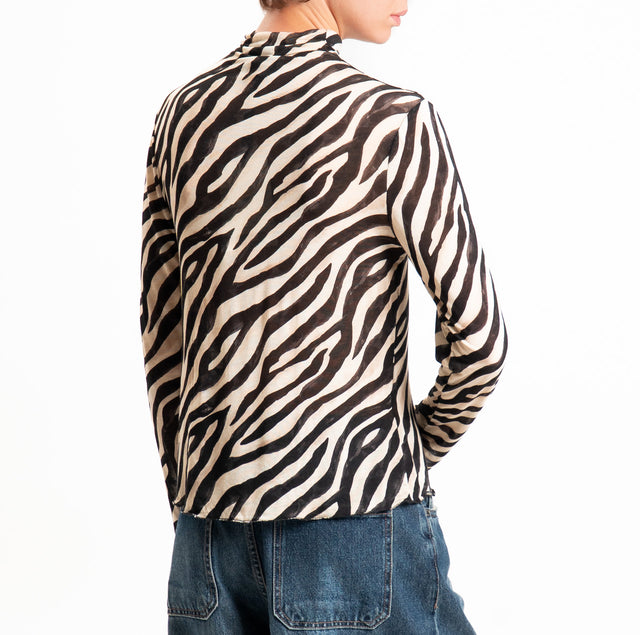 Haveone-T-shirt collo alto lana/cashmere fantasia - zebrato burro/nero
