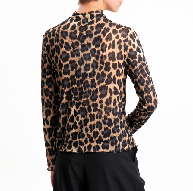 Haveone-T-shirt collo alto lana/cashmere fantasia - maculato nero/beige