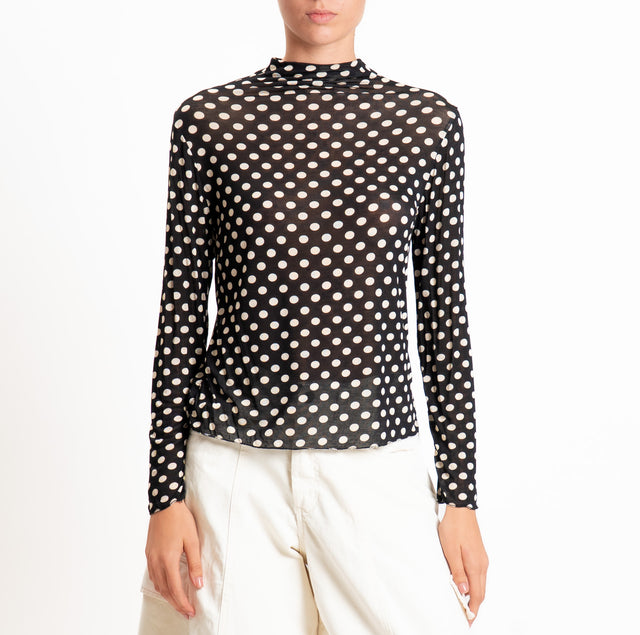 Haveone-T-shirt collo alto fantasia lana/cashmere - pois nero/burro