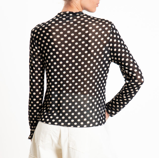 Haveone-T-shirt collo alto fantasia lana/cashmere - pois nero/burro