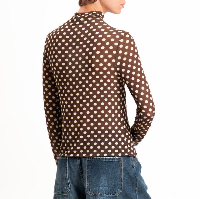 Haveone-T-shirt collo alto lana/cashmere fantasia - pois moro/burro