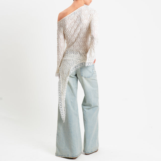 Haveone-Blusa monospalla in pizzo elasticizzato - burro