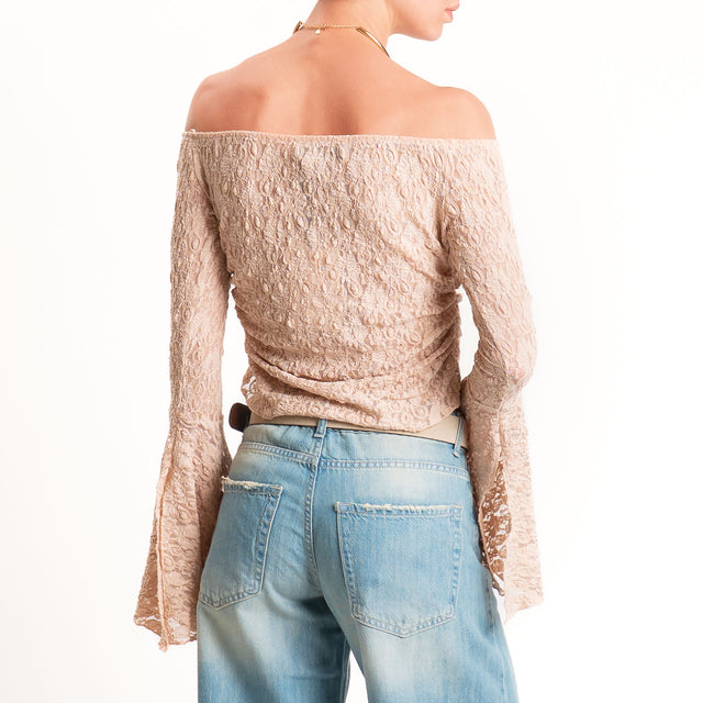 Haveone-Blusa collo shiffer in pizzo - cipria