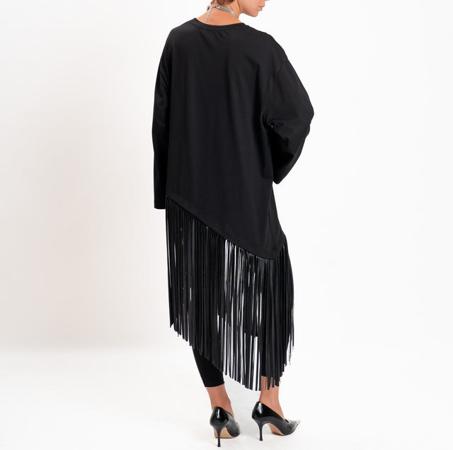 Haveone-Maglia asimmetrica con frange - nero