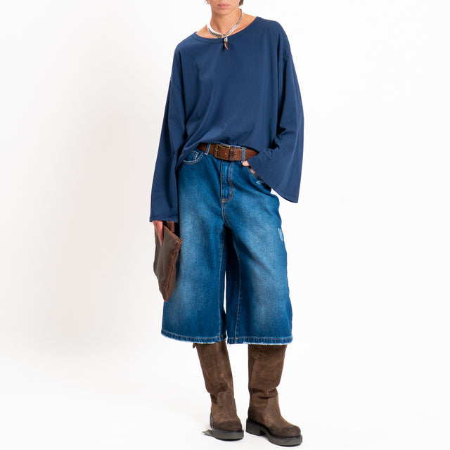 Haveone-T-shirt girocollo manica ampia - blu