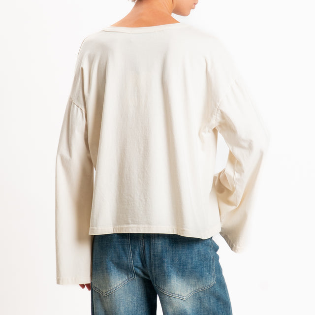 Haveone-T-shirt girocollo manica ampia - burro