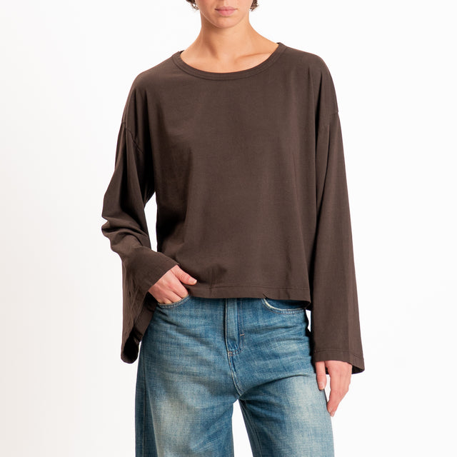 Haveone-T-shirt girocollo manica ampia - moro