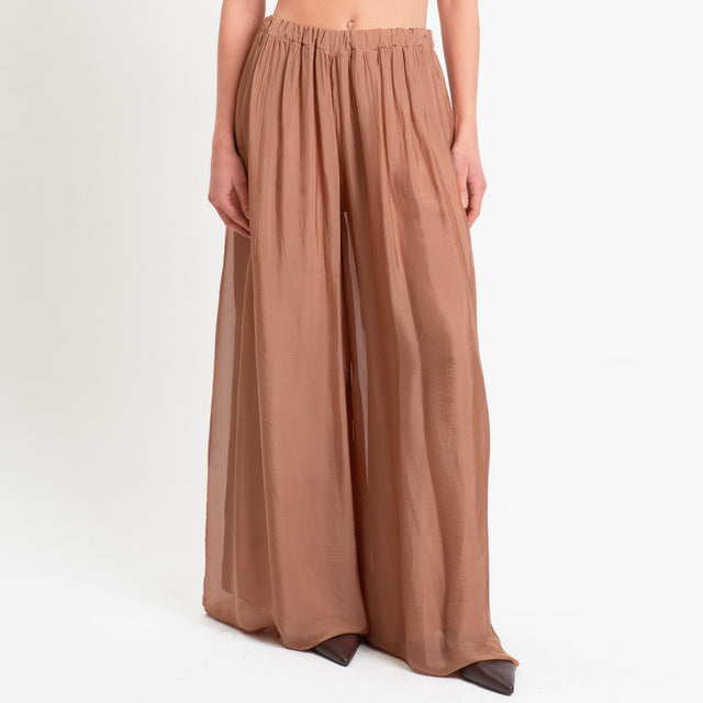 Haveone-Pantalone elastico in vita misto seta - caramello
