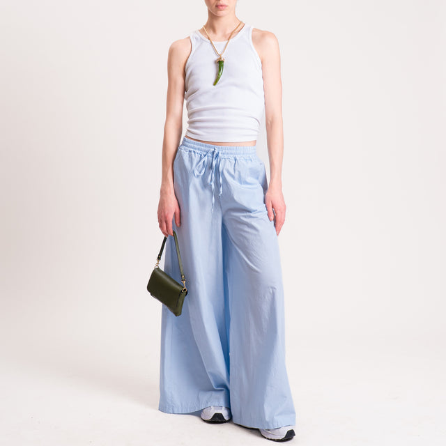 Haveone-Pantalone wide leg popeline cotone light - cielo