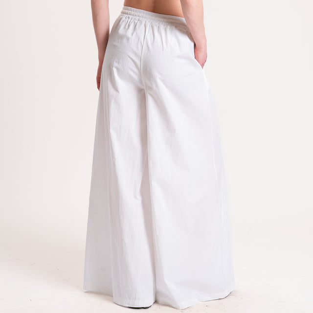 Haveone-Pantalone wide leg popeline cotone light - latte