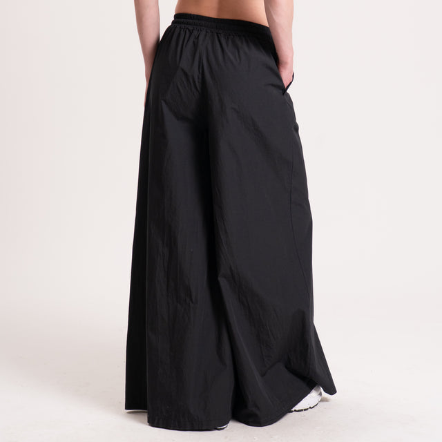 Haveone-Pantalone wide leg popeline cotone light - nero